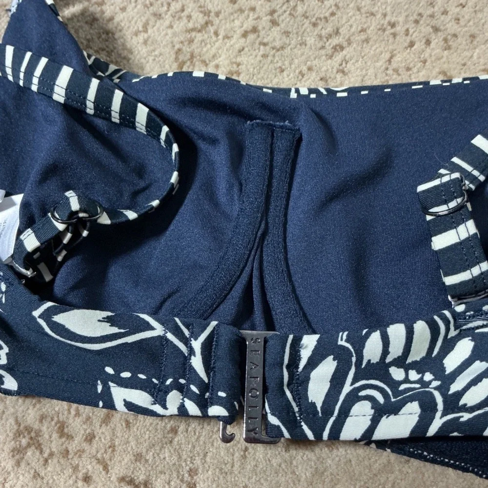 Seafolly Floral Bralette Bikini Top Womens 12 Navy White Striped Straps Swimwear